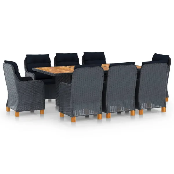 Ensemble à manger d'extérieur 9 pcs et coussins résine tressée