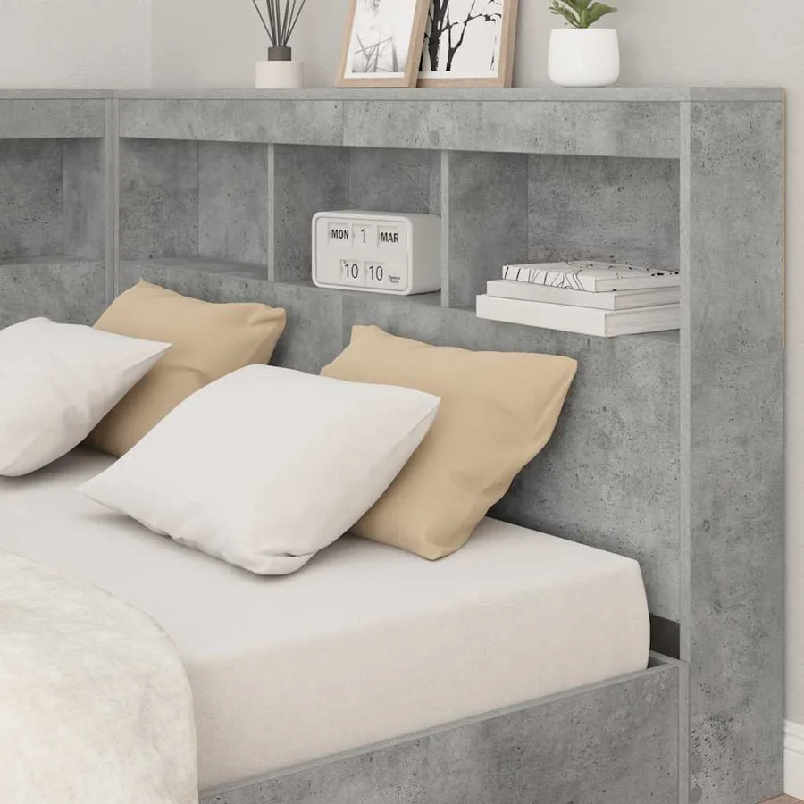 Tête de lit de rangement Gris béton 207,5 x 137,5 x 76,5 cm - 4