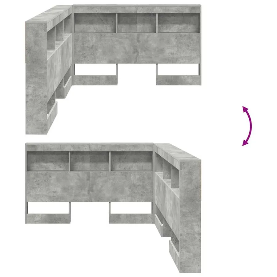 Tête de lit de rangement Gris béton 207,5 x 137,5 x 76,5 cm - 8