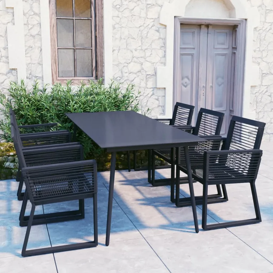Ensemble à manger d'extérieur 7 pcs Rotin PVC Noir