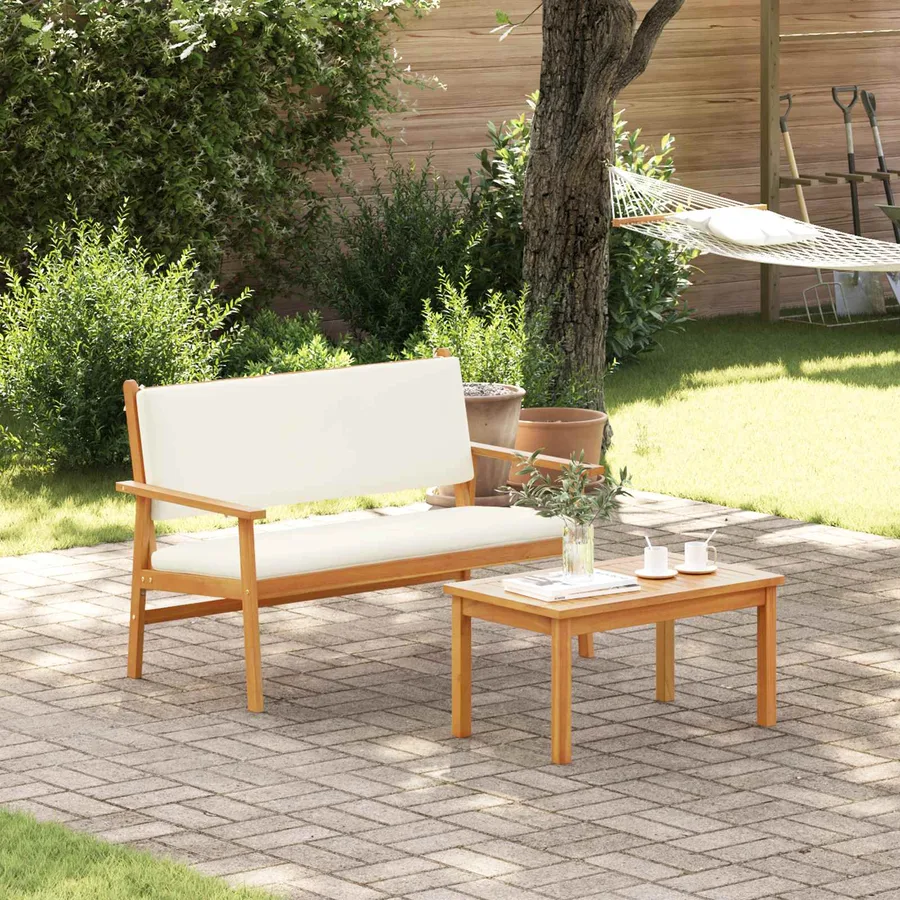 Banc de jardin avec coussin Blanc crème Bois d'Acacia Massif - 3