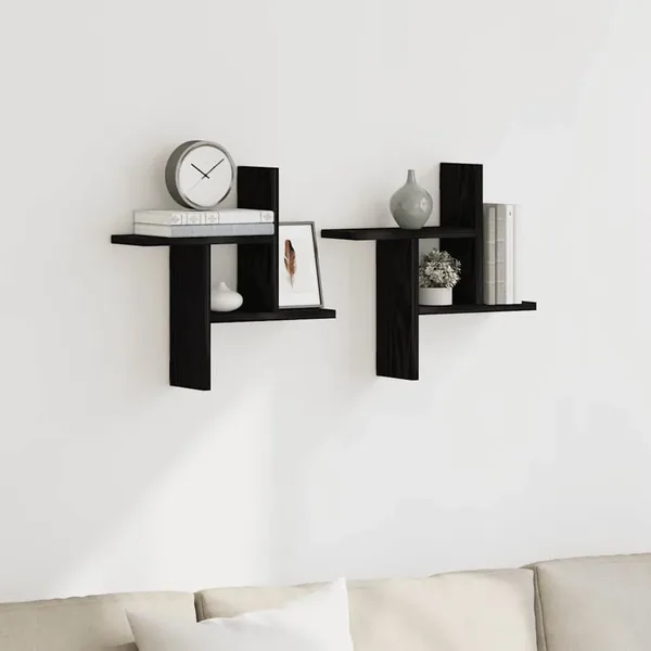 Étagères murales (lot de 2) en chêne noir 38 x 12 x 38 cm bois d'ingénierie