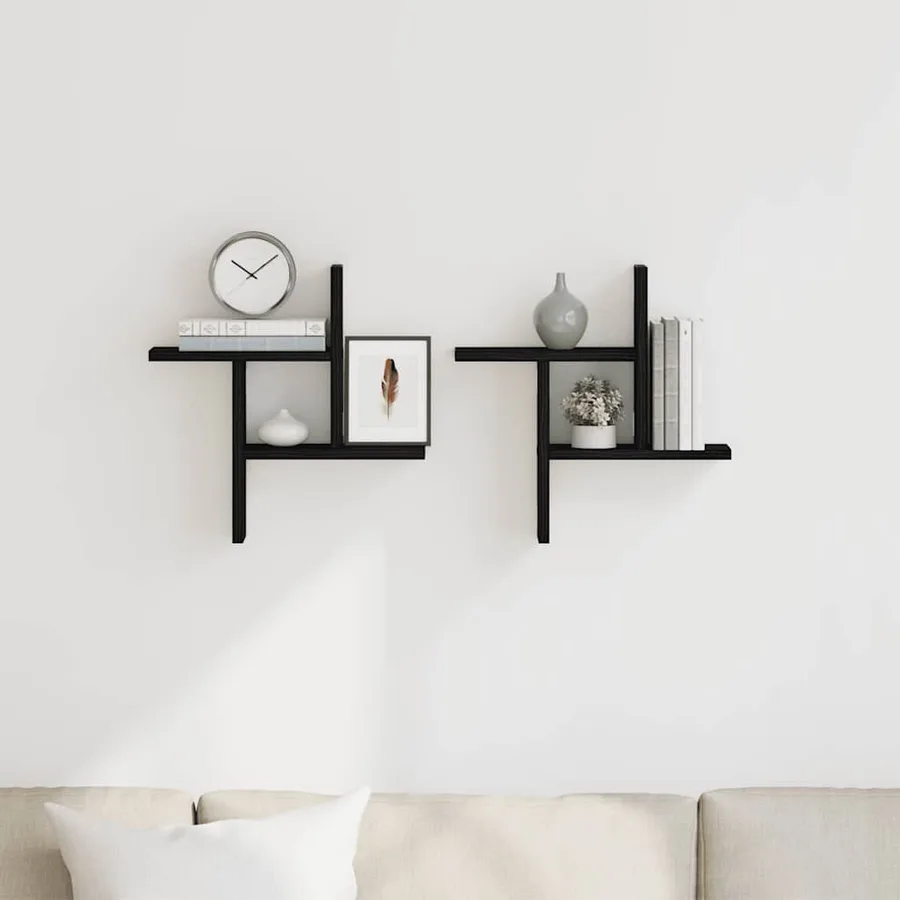Étagères murales (lot de 2) en chêne noir 38 x 12 x 38 cm bois d'ingénierie - 3