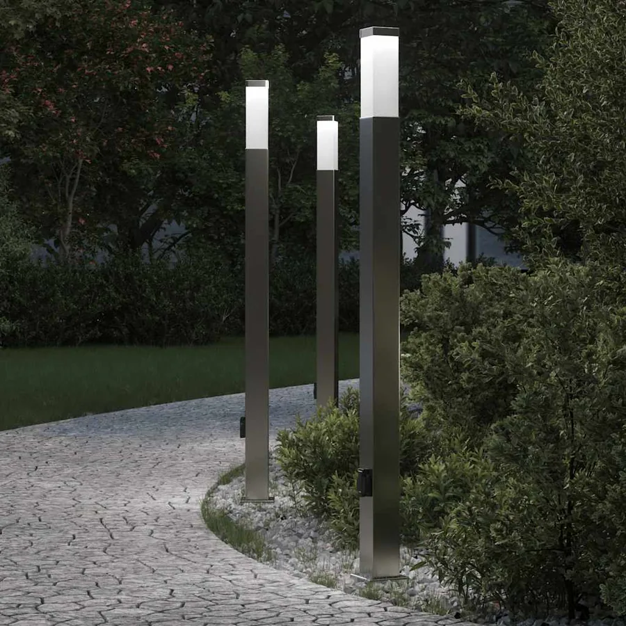 Bornes lumineuses avec sortie lot de 3 110 cm acier inoxydable IP44