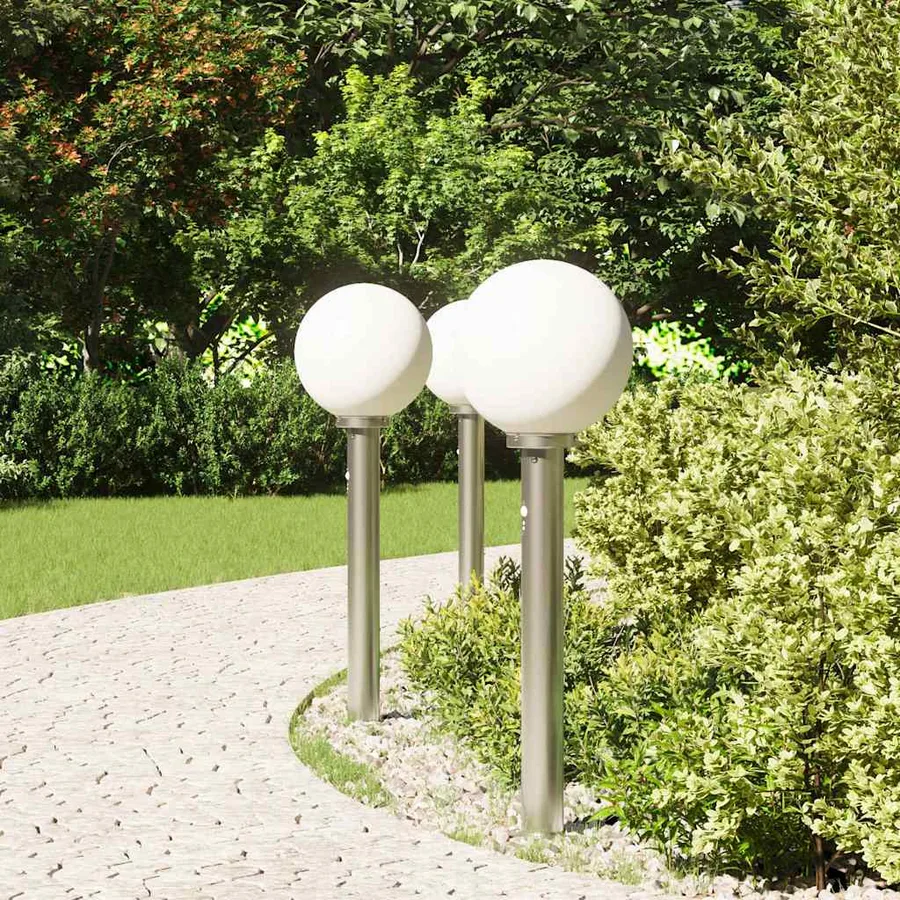 Bornes lumineuses avec détecteur lot de 3 80 cm acier inoxydable IP44 - 3