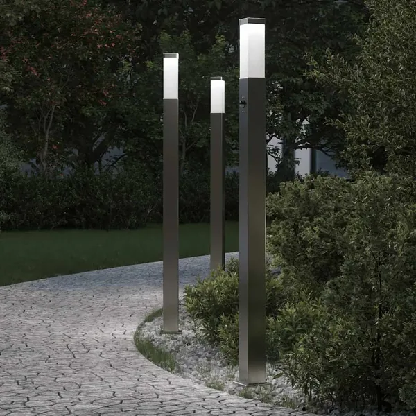 Bornes lumineuses avec détecteur lot de 3 110 cm acier inoxydable IP44