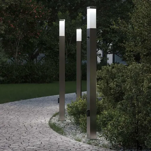 Bornes lumineuses avec détecteur et prise lot de 3 110 cm acier inoxydable IP44