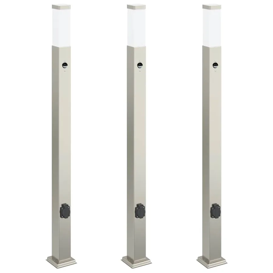 Bornes lumineuses avec détecteur et prise lot de 3 110 cm acier inoxydable IP44 - 2
