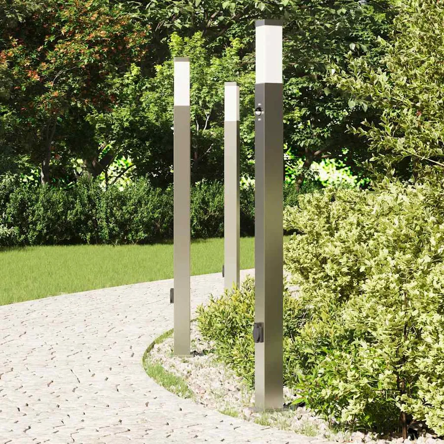Bornes lumineuses avec détecteur et prise lot de 3 110 cm acier inoxydable IP44 - 3