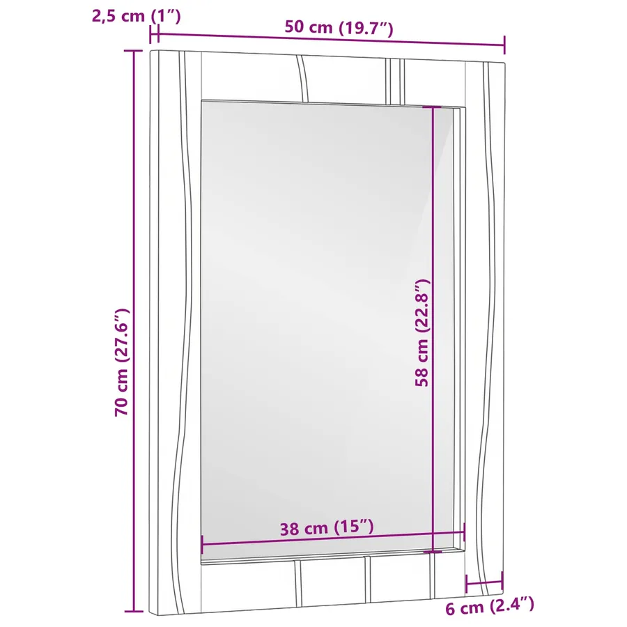 Miroir de salle de bain Rectangulaire Naturel 50 x 2,5 x 70 cm - 10