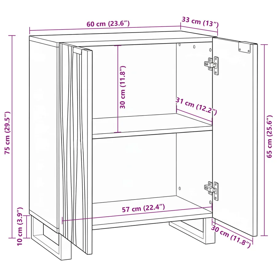 Buffet Naturel 60 x 33,5 x 75 cm Bois de mangue massif - 11