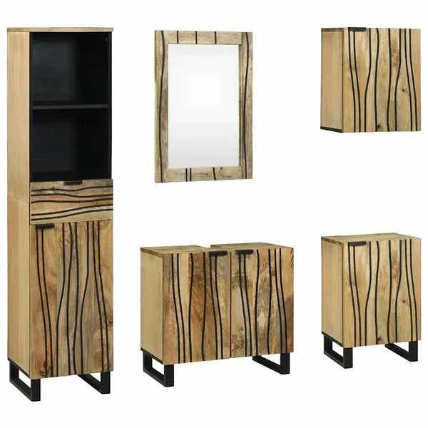 Ensemble de mobilier de salle de bain avec tiroir 5 pcs Marron