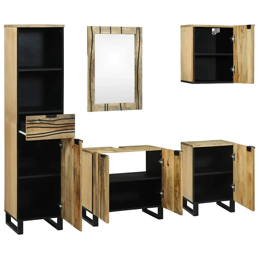 Ensemble de mobilier de salle de bain avec tiroir 5 pcs Marron - 2