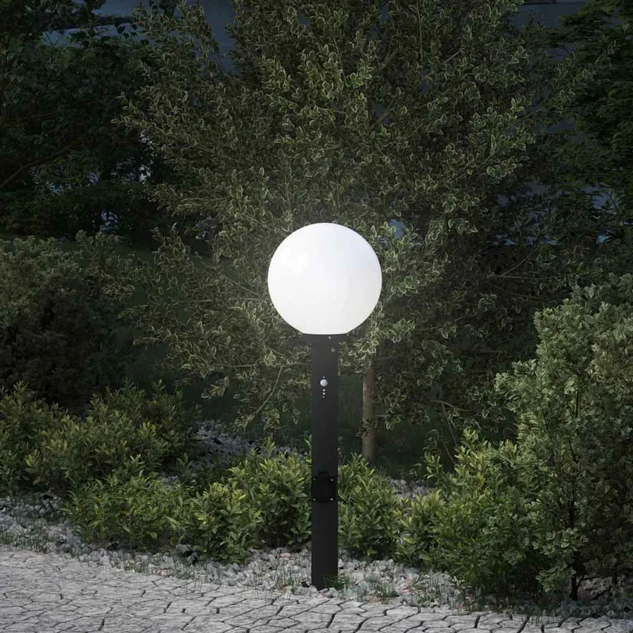 Borne lumineuse avec capteur et prise 80 cm Noir IP44