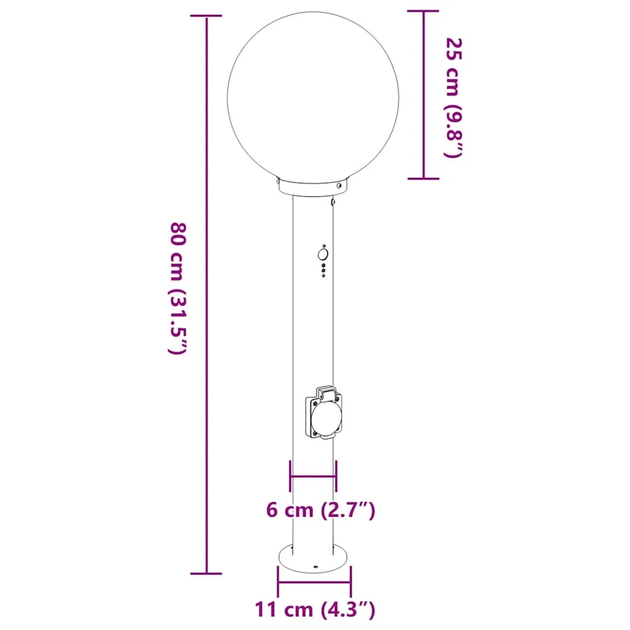Borne lumineuse avec capteur et prise 80 cm Noir IP44 - 12