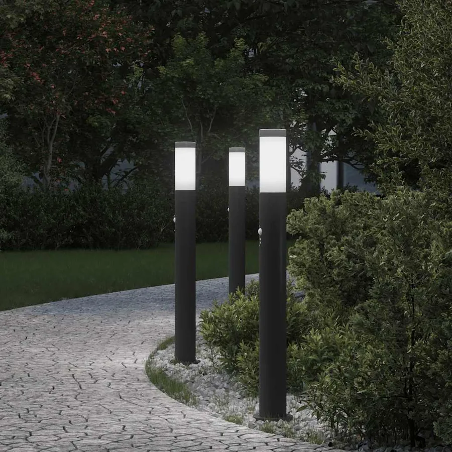 Bornes lumineuses avec détecteur lot de 3 80 cm acier inoxydable IP44