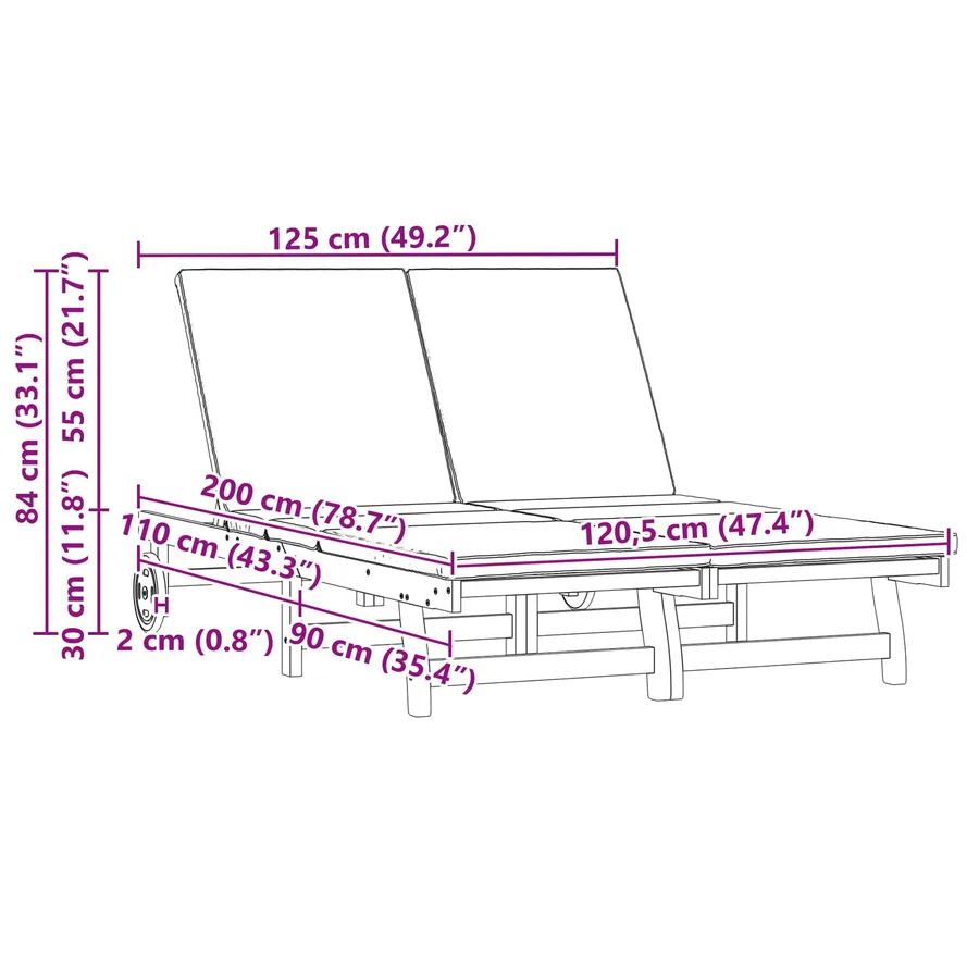 Transat Marron 125 x 200 x 84 cm Bois d'Acacia Massif - 3