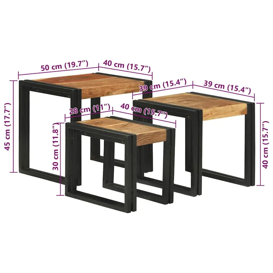 Table Gigogne 3 pcs Bois d'acacia massif et métal - 10