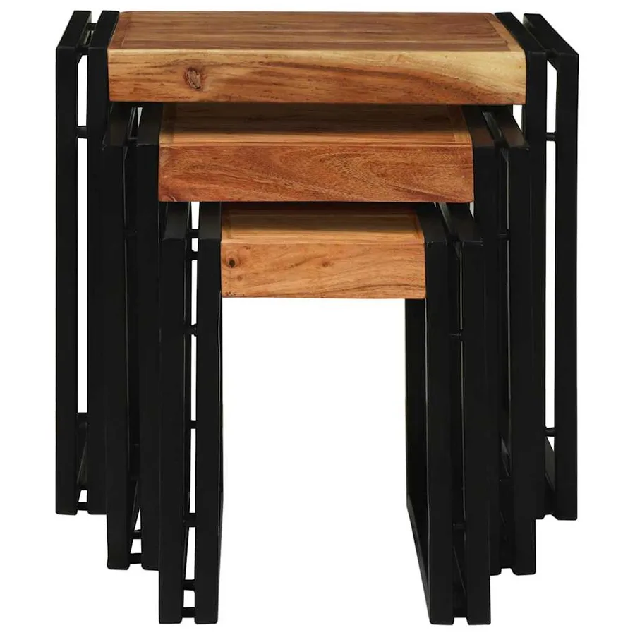Table Gigogne 3 pcs Bois d'acacia massif et métal - 3