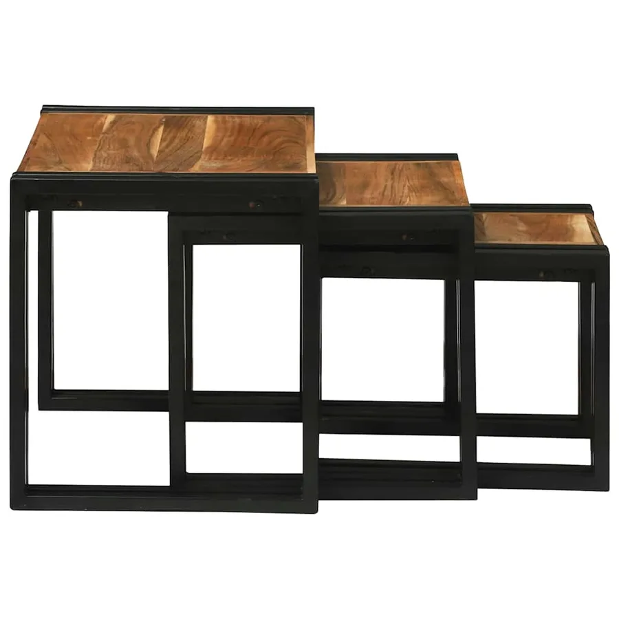 Table Gigogne 3 pcs Bois d'acacia massif et métal - 4