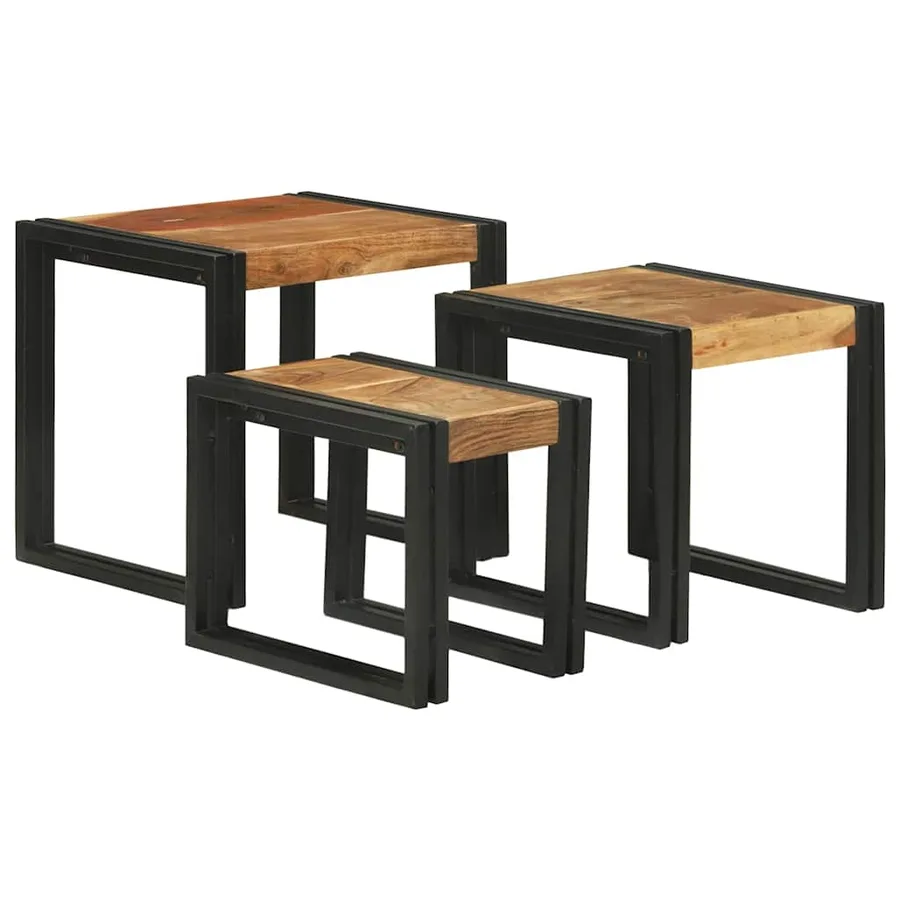 Table Gigogne 3 pcs Bois d'acacia massif et métal - 5