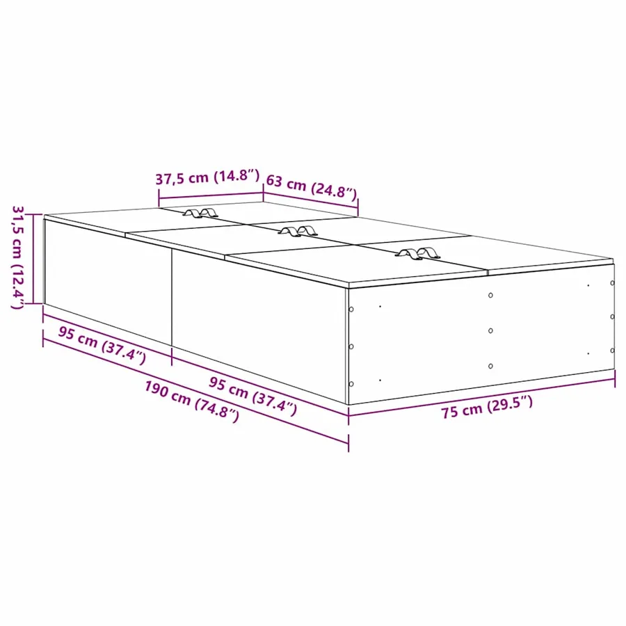 Cadre de lit avec rangement Bois Ancien 70 x 190 cm - 12