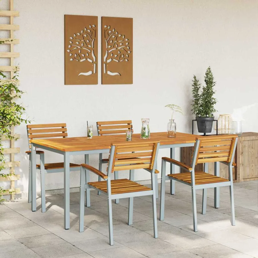 Ensemble de salle à manger pour jardin 5 pcs Gris - 4