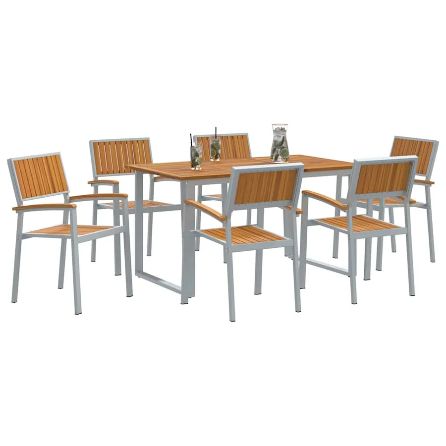 Ensemble de salle à manger pour jardin 7 pcs Gris - 3