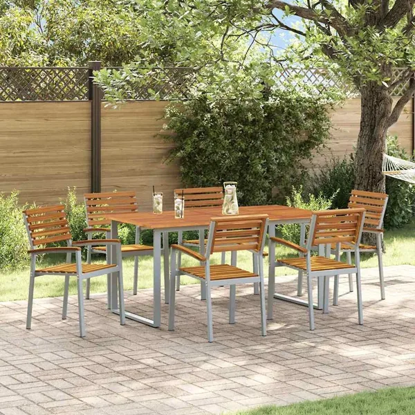 Ensemble de salle à manger pour jardin 7 pcs Gris