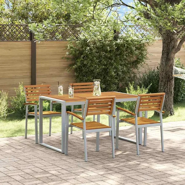 Ensemble de salle à manger pour jardin 5 pcs Gris