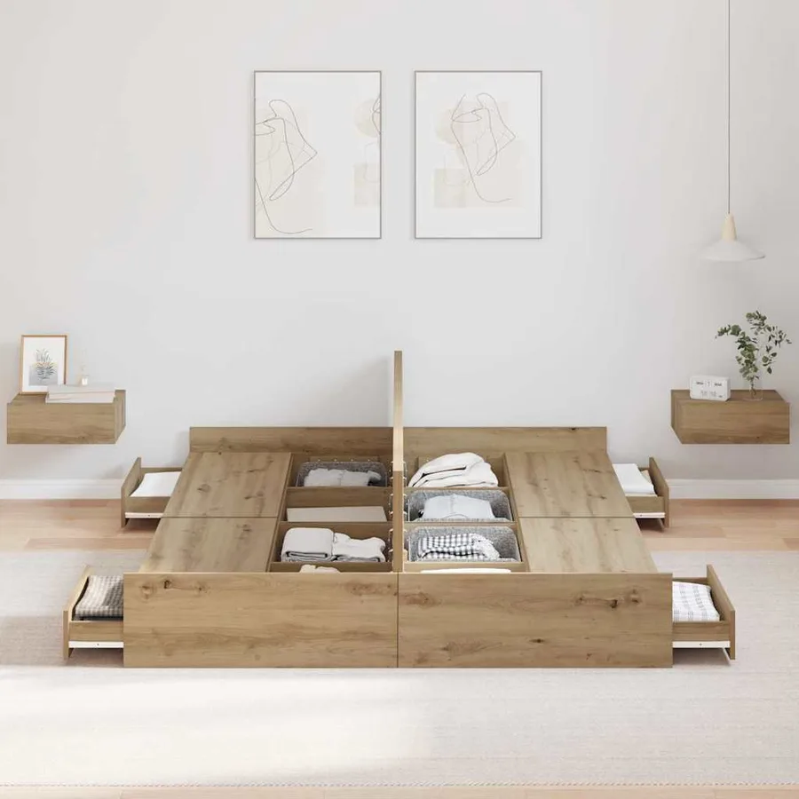 Cadre de lit avec rangement Chêne artisanal 140 x 190 cm - 3