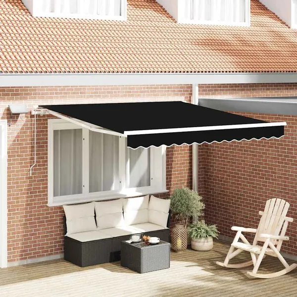 Auvent rétractable Noir 350 x 250 cm Tissu et Aluminium