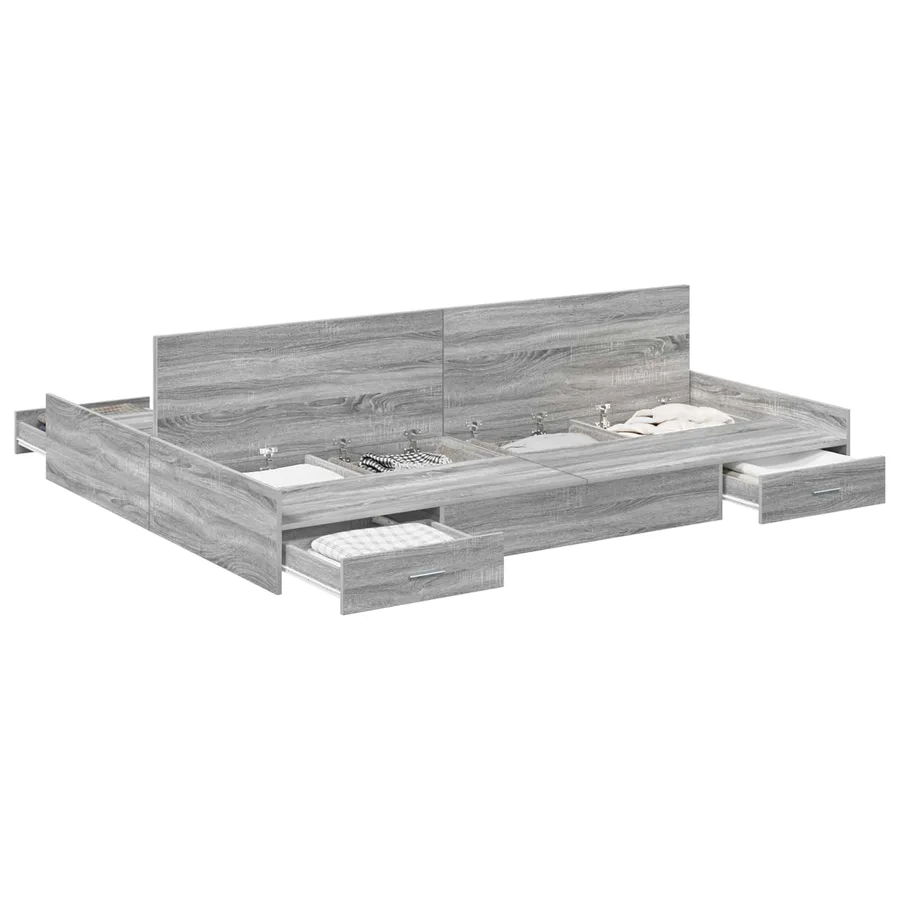 Cadre de lit avec rangement Gris Sonoma 140 x 190 cm - 2