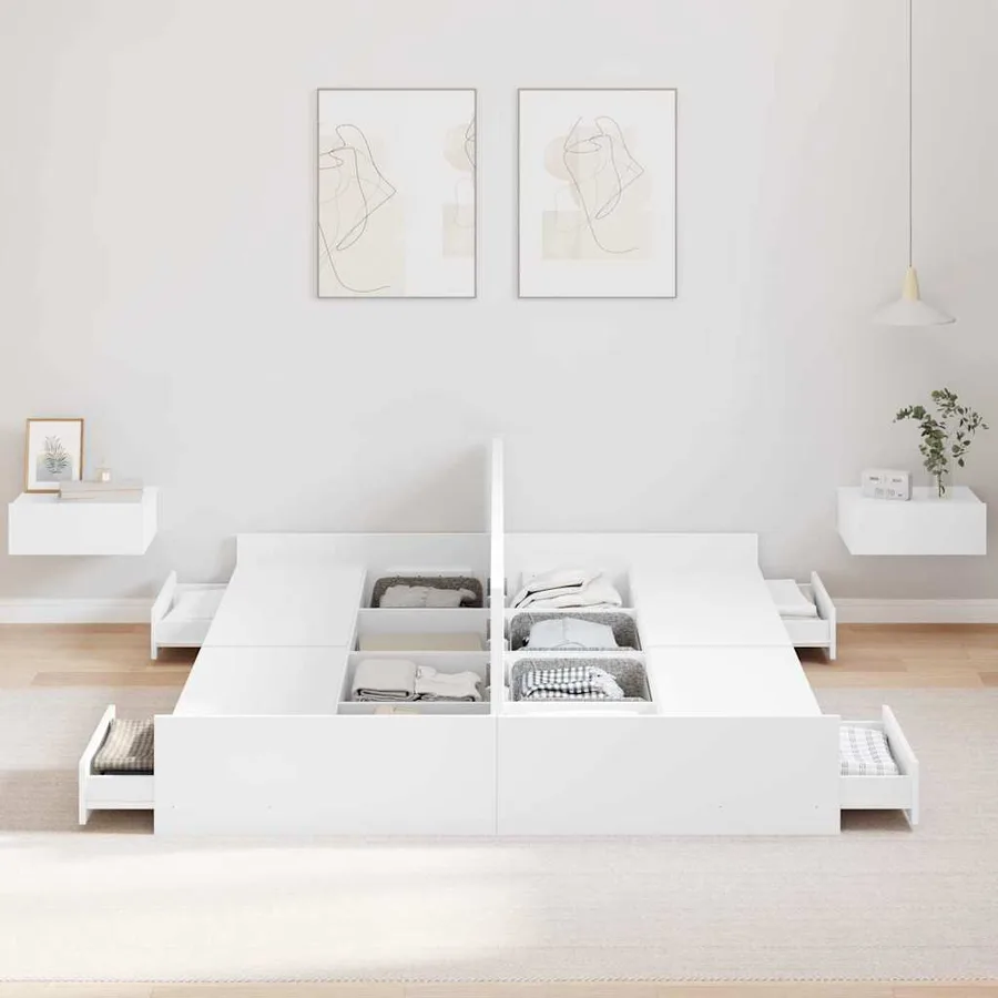 Cadre de lit avec rangement avec tête de lit Blanc 150 x 200 cm - 3