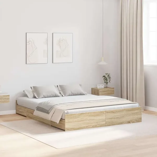 Cadre de lit avec rangement Chêne Sonoma 150 x 200 cm
