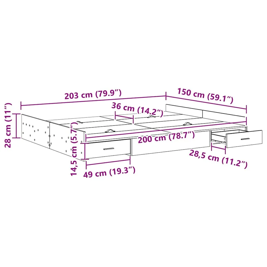 Cadre de lit avec rangement Bois Ancien 150 x 200 cm - 11