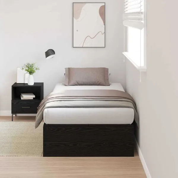 Cadre de lit avec rangement Chêne noir 90 x 200 cm