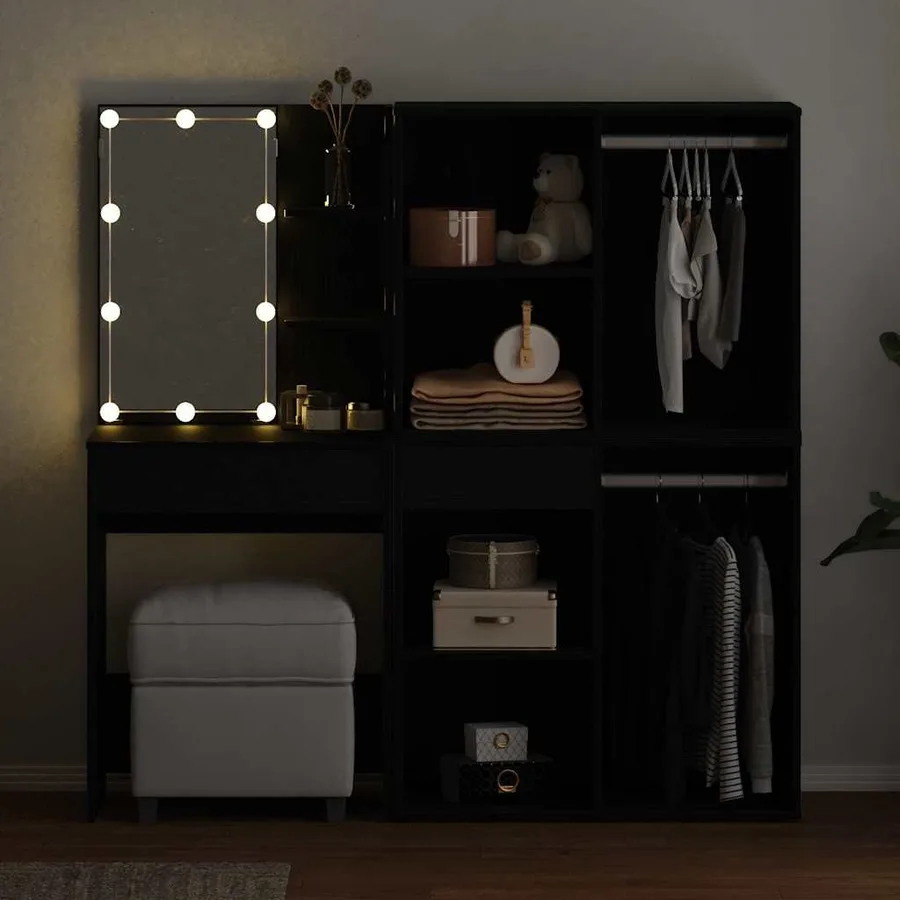 Ensemble de table de maquillage LED avec tiroir Chêne noir - 4