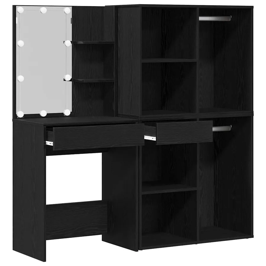 Ensemble de table de maquillage LED avec tiroir Chêne noir - 6