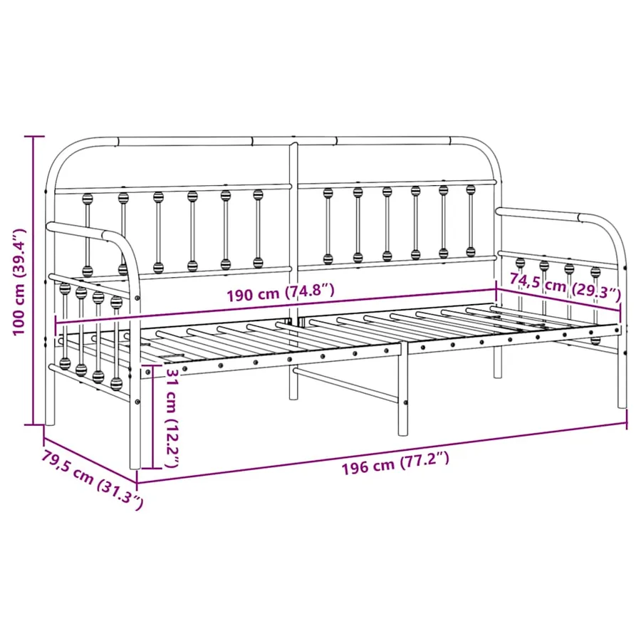 Cadre de lit de jour Noir 75 x 190 cm Acier enduit de poudre - 9