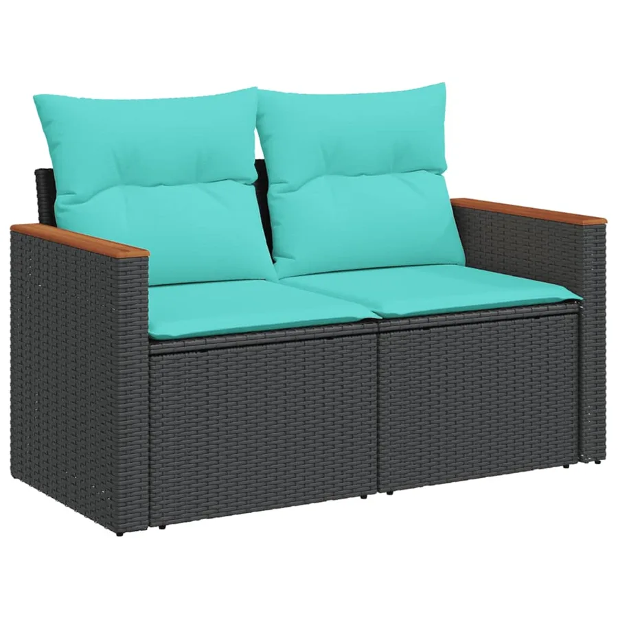 Salon de jardin 6 pcs avec coussins noir résine tressée - 3