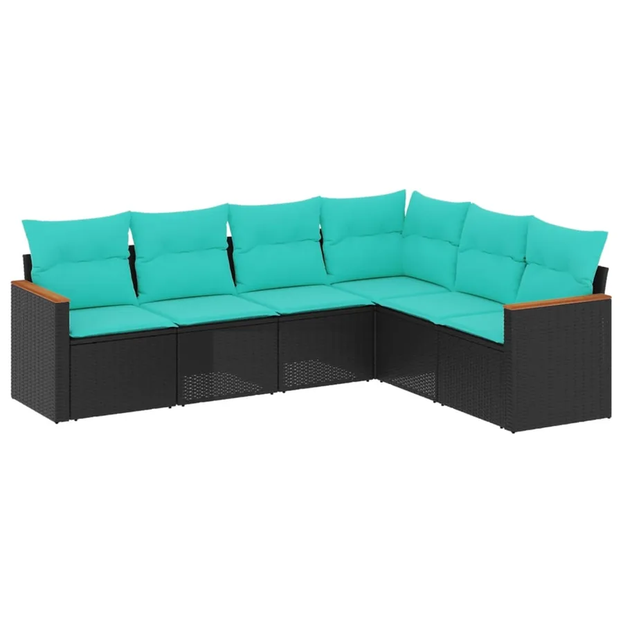Salon de jardin 6 pcs avec coussins noir résine tressée - 2