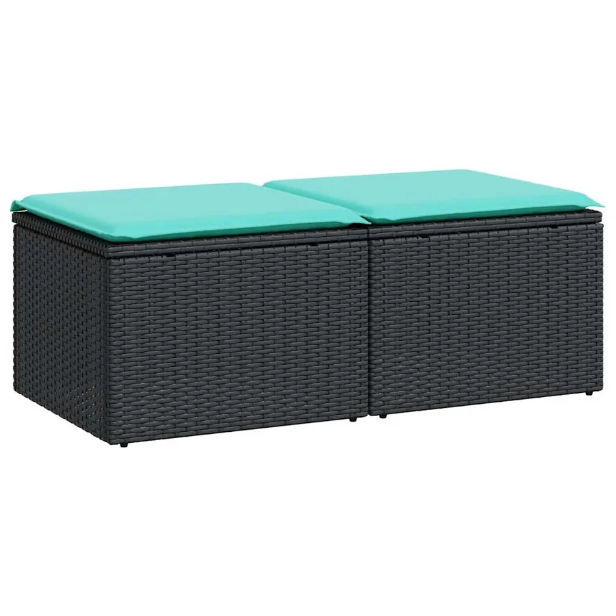 Salon de jardin avec coussins 2 pcs noir résine tressée acacia - 2