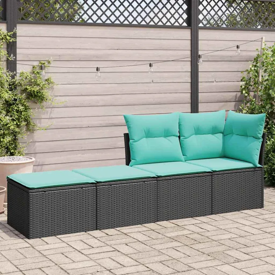 Salon de jardin avec coussins 2 pcs noir résine tressée acacia - 3