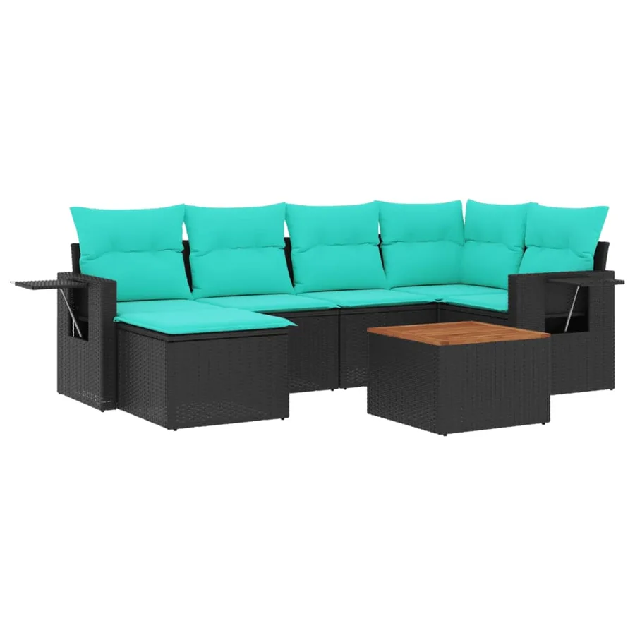 Ensemble de canapé de jardin 7 pcs avec coussins noir résine tressée - 2