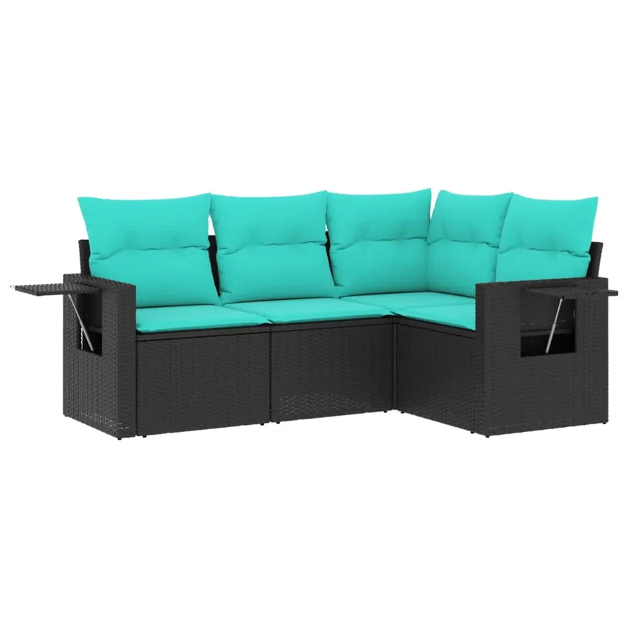 Salon de jardin 4 pcs avec coussins noir résine tressée - 2