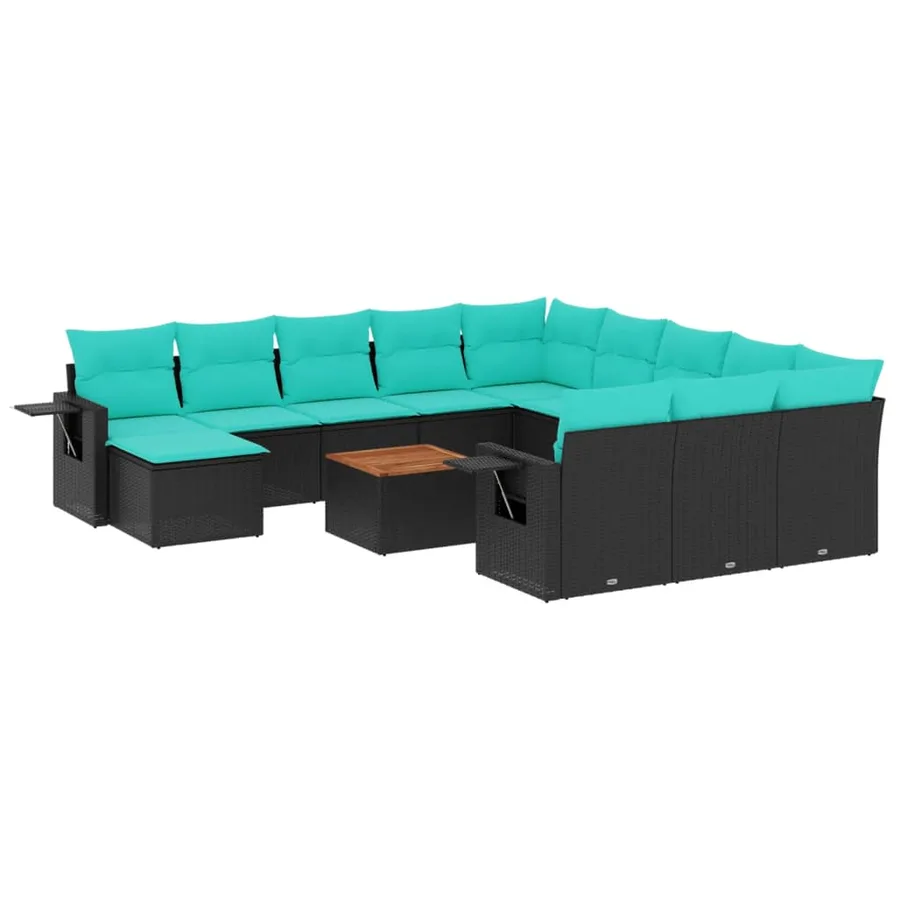 Ensemble de canapé de jardin 13 pcs avec coussins noir résine tressée - 2