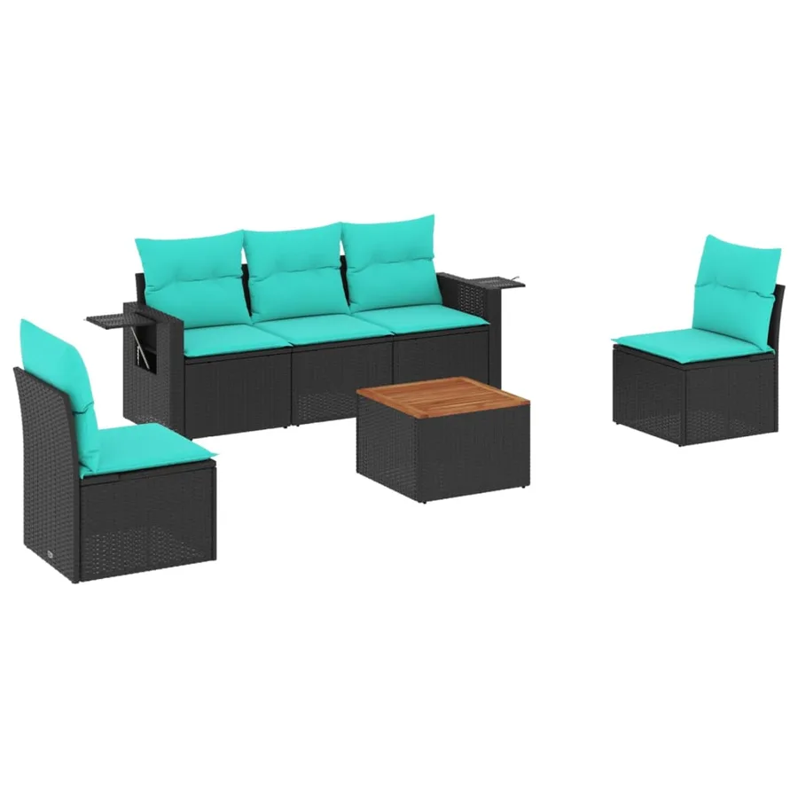 Ensemble de canapé de jardin 6 pcs avec coussins noir résine tressée - 2