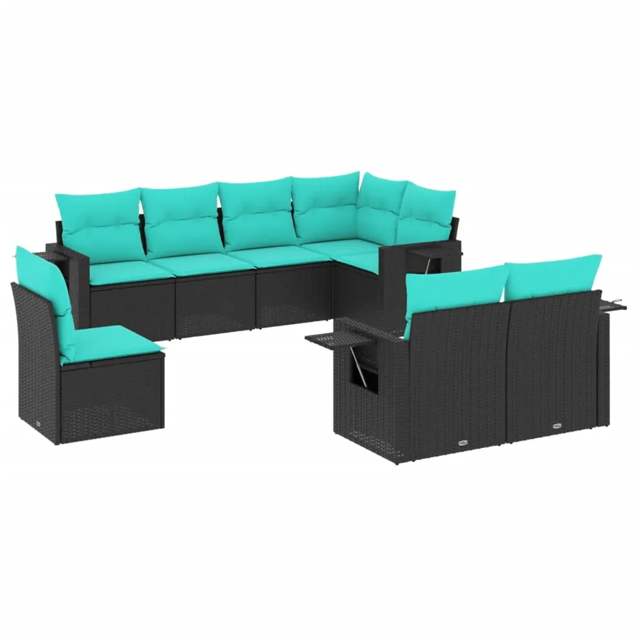 Salon de jardin 8 pcs avec coussins noir résine tressée - 2