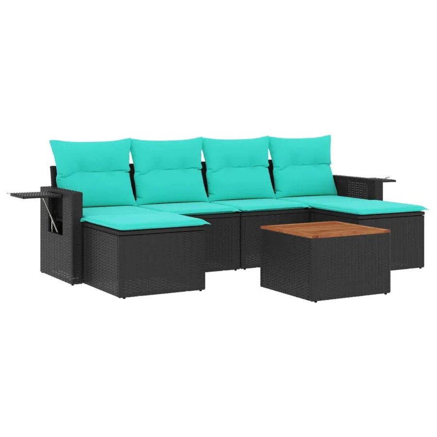 Ensemble de canapé de jardin 7 pcs avec coussins noir résine tressée - 2